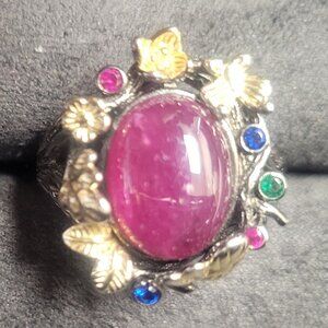 Natural Starlight Ruby Vintage Italian Style Sterling Silver Ring Size 7.5